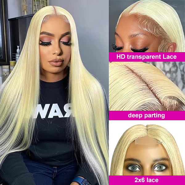 Cljhair【Middle Deep Part】2x6 Kim K lace Closure HD Straight Wig #613 Blonde 200%/250% Density Natural Affordable Price