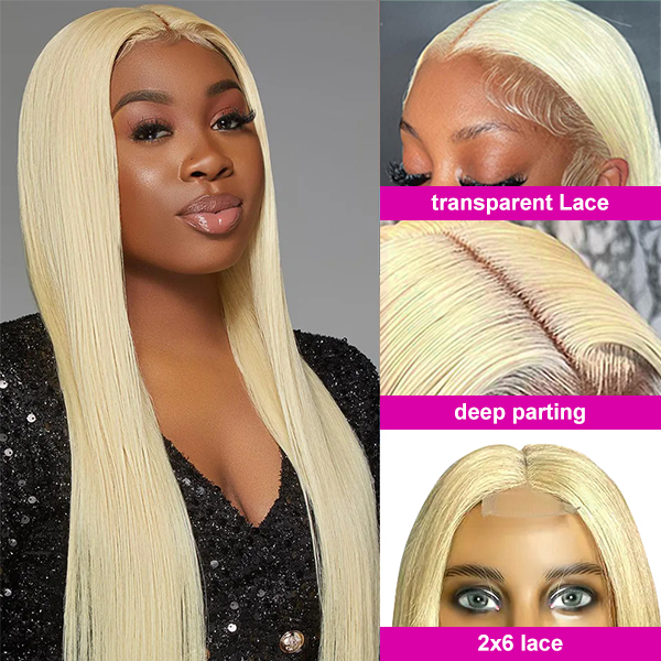 【Middle Deep Part】Cljhair 2x6 Kim K Transparent lace Closure #613 Blonde Straight Wig 200%/250% Density Affordable Price Natural