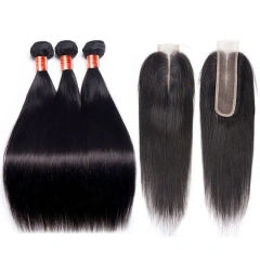 Cljhair【2x6 Closure+ 3PCS】Hair Bundles 3 PCS With 2*6 Lace Closure And Straight Hair