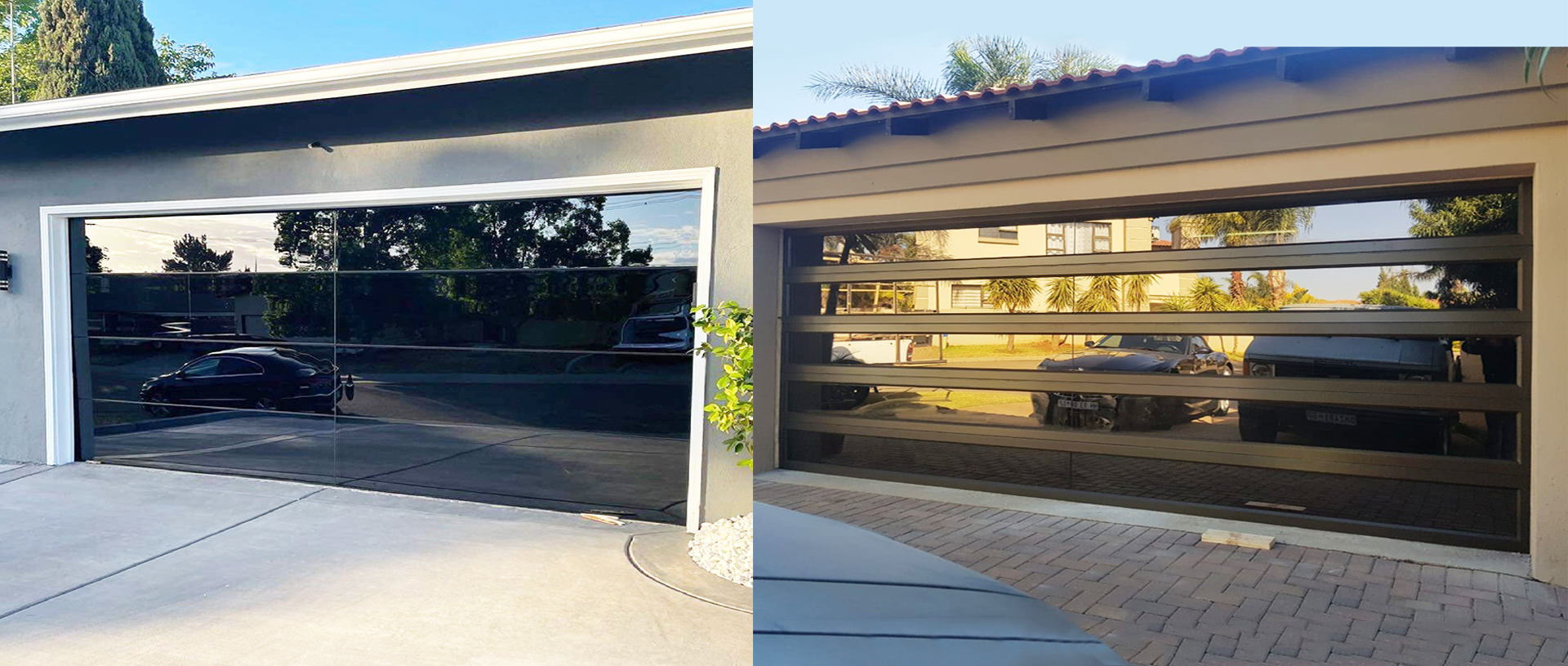 Frameless mirror glass garage door,  clear glass garage door, laminated black glass door.