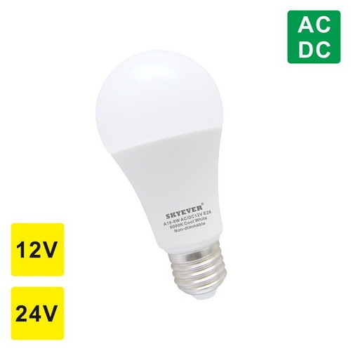 Low Voltage GLS LED A60/A19 light bulb with E26/E27 lamp base, AC or DC