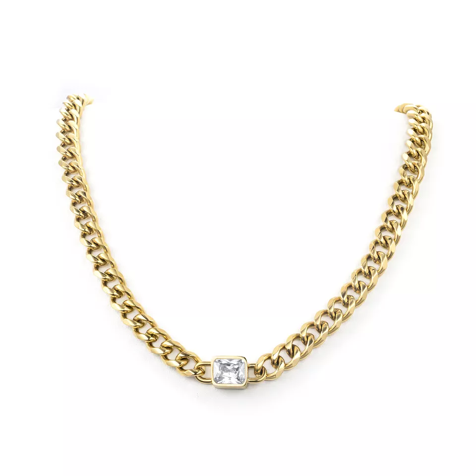 Water Drop Zircon Pendant Stainless Steel Necklace For Women