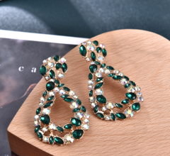 Emerald stone alloy zircon earrings