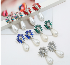Cubic Zirconia Crystal Pearl Earrings