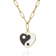 Link Chain Yin Yang Fish Heart Necklace