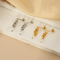 Unique Design Cuban Chain Pearl Earrings for Women