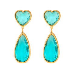 New Design Stainless Steel Heart Shape Drops Pendant Emerald Earrings