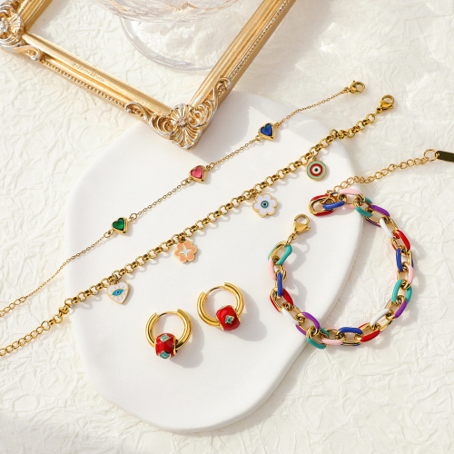 Colorful Summer Sense Goldplated & Enamel-Link Collar Bracelet