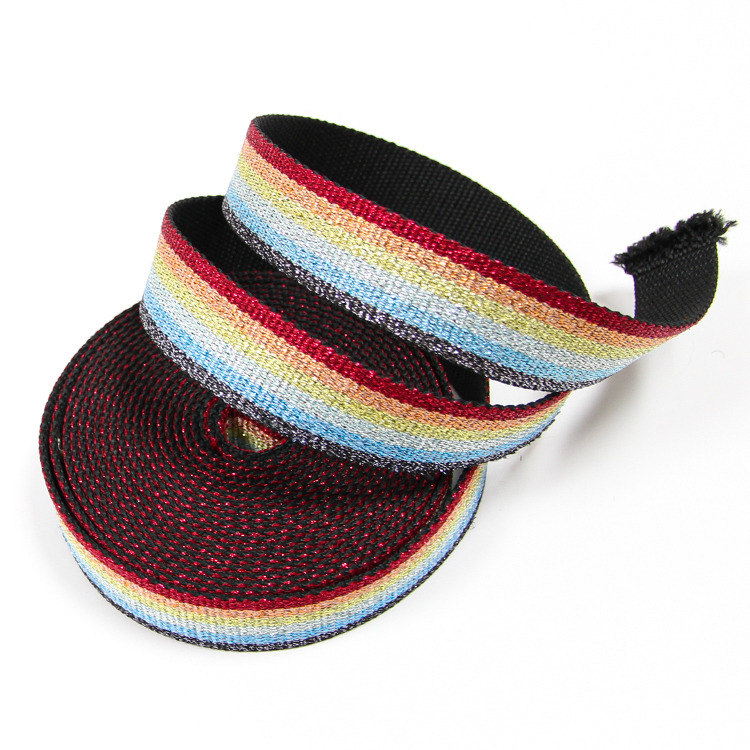 2.5cm金银葱涤纶提花带 七色彩虹烫金织带 服饰箱包肩带背带