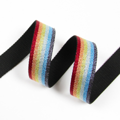 Gold And Sliver Rainbow Polyester Webbing