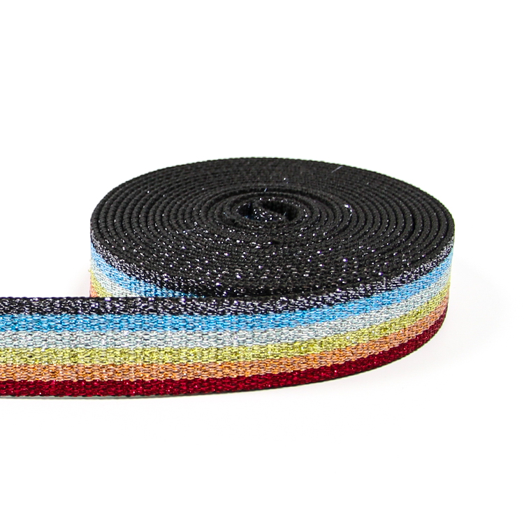 2.5cm金银葱涤纶提花带 七色彩虹烫金织带 服饰箱包肩带背带