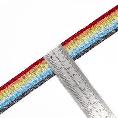 2.5cm金银葱涤纶提花带 七色彩虹烫金织带 服饰箱包肩带背带