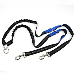 25mm宠物用品双头牵引绳 一拖二可调尼龙拉带反光 可调狗狗拉带