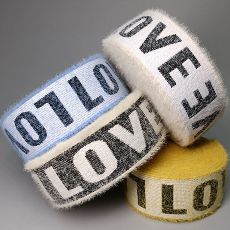 3.8cm仿貂毛字母弹力松紧带 内衣毛绒提花松紧带 运动裤腰橡筋带