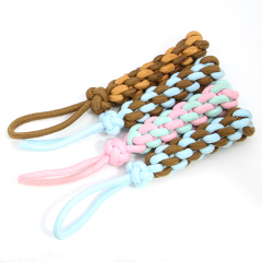 宠物玩具耐咬磨牙棉棒 互动狗咀嚼啃咬玩具糖果色编织棉结绳套装