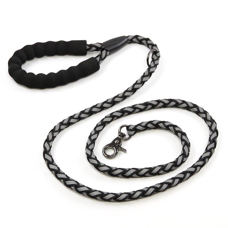 定制反光狗牵引绳 1.5-2.5m 长带反光宠物牵引绳绳涤纶宠物狗牵引绳带钩泡沫手柄