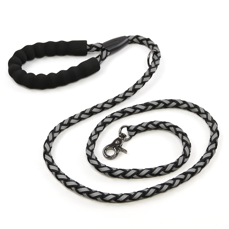 定制反光狗牵引绳 1.5-2.5m 长带反光宠物牵引绳绳涤纶宠物狗牵引绳带钩泡沫手柄