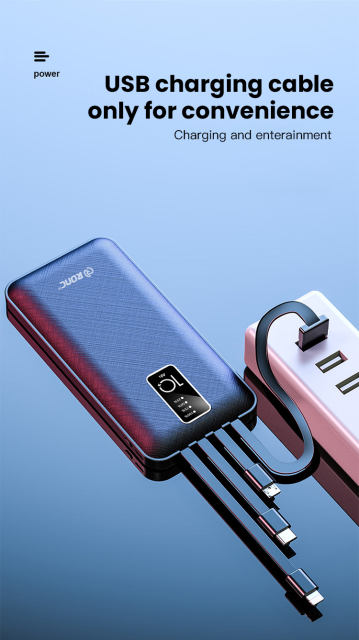 Fast Charging 10000mAh Built-in Micro USB/Type-C/Lightning/ USB 4 in 1 Cable Portable Mobile Power Bank