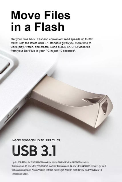 USB Flash Drive  32GB 64GB USB Flash Drive for Samsung USB 3.1 Bar Plus Metal Pen Drive
