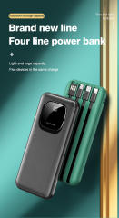 New arrival hot sale fast charger 4 Output 1 Input built-in cable 10000 power banks