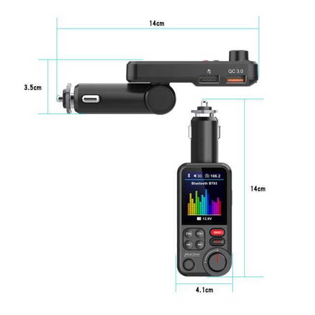 BT93 Wireless BT FM Transmitter Receiver Radio Adapter Charging Treble Bass Sound Music Player QC3.0 USB Quick Charger for Car