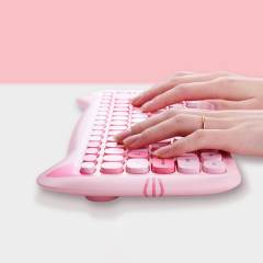 Cut Cat 2.4G Wireless Ergonomics Keyboard Set Mixed Candy Color Keycap Keyboard and Mouse Comb for Laptop Notebook PC Girls Gift