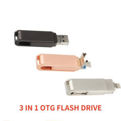 3 in 1  OTG USB Flash Drive Metal 16gb 32GB 64GB 128GB Pendrive Memory Stick