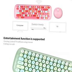 Mechanical Keyboard Mouse Combo Wireless 2.4G Mixed Color 84 Key Mini Gaming Keyboards Mouse Set with Circular Punk Key Caps