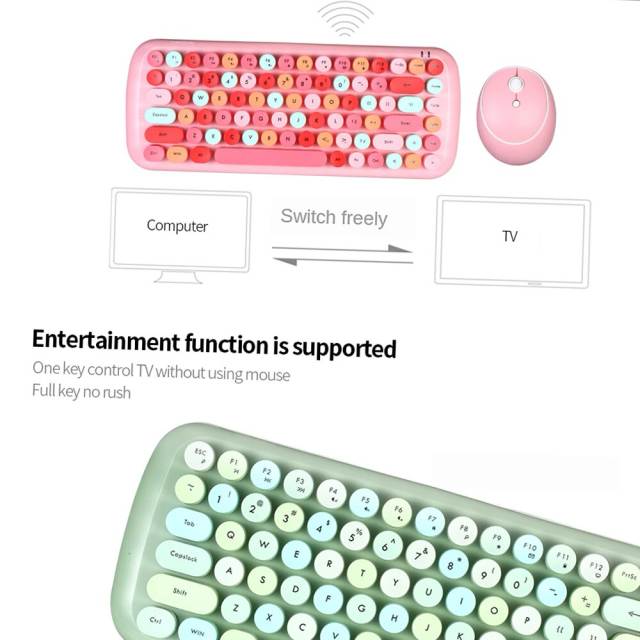 Mechanical Keyboard Mouse Combo Wireless 2.4G Mixed Color 84 Key Mini Gaming Keyboards Mouse Set with Circular Punk Key Caps