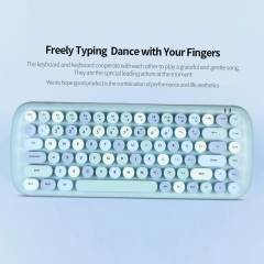 Mechanical Keyboard Mouse Combo Wireless 2.4G Mixed Color 84 Key Mini Gaming Keyboards Mouse Set with Circular Punk Key Caps