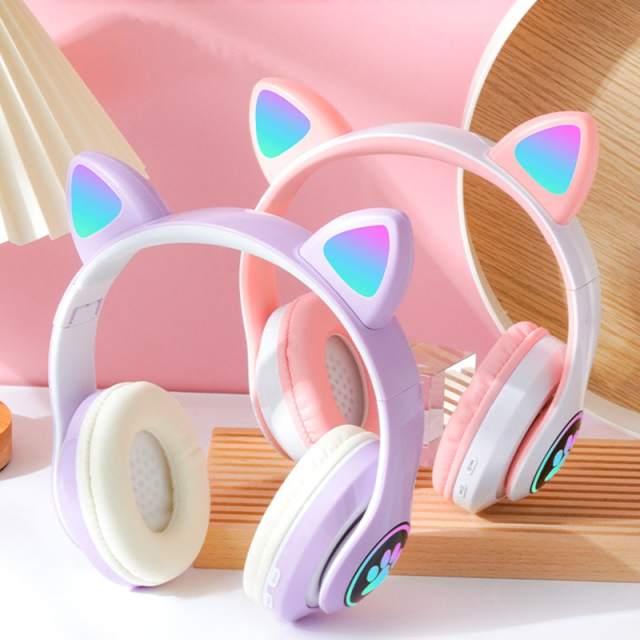 Cute Luminous Cat Ears Bluetooth Headphones Kawaii Cat Claw Cool Wireless Headset for Xiaomi IPhone Huawei Smartphone Earphones