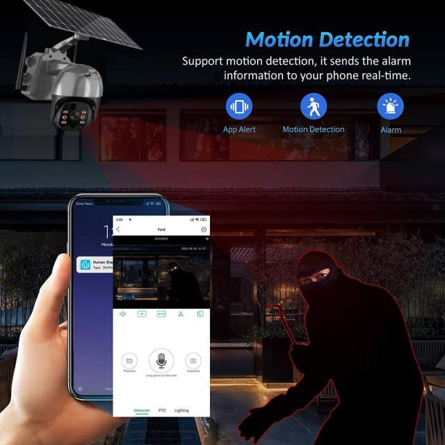 Solar Panel Camera Outdoor Security Protection Surveillance Wireless WiFi 4G CCTV PTZ Home Audio PIR Motion Detection Videcam