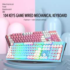 104 Keys Game Wired Mechanical Keyboard Punk Color Matching RGB Luminous Keycaps USB Gaming Mechanic Keyboards for PC Laptop