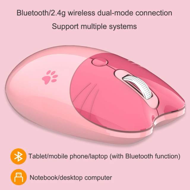 Dual-mode Mouse 2.4g Wireless Gaming Mouses Bluetooth Mouse Cute Cartoon Mice Ergonomic 3D Office Mouse Kid Girl Gift PC Gamer
