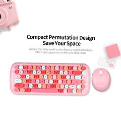 Mechanical Keyboard Mouse Combo Wireless 2.4G Mixed Color 84 Key Mini Gaming Keyboards Mouse Set with Circular Punk Key Caps