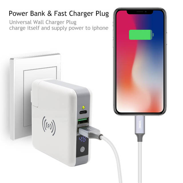 Serial charging  dual USB output Type-c + wall charging battery digital display screen wireless power bank