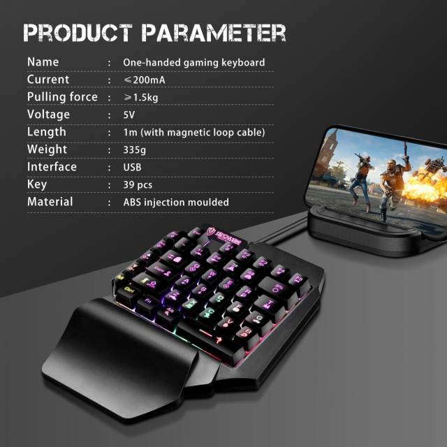 Keyboard Mouse Set 39 Keys Single Handed Mini Mechanical Keyboards RGB Backlit Keycaps for Xiaomi Huawei Smartphone PC Laptop