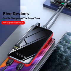 Factory price power banks 4 Output 1 Input built in cable multi-colors 10000mah power bank