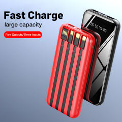 Factory price power banks 4 Output 1 Input built in cable multi-colors 10000mah power bank