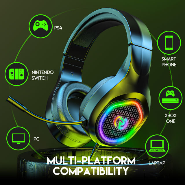 1PC Gaming Headset Colorful LED Lighting 3.5mm USB Port PS4 Gamer Headphones Surround Sound Stereo Game Earphones Wired Helmet with HD Microphone For Computer Laptop