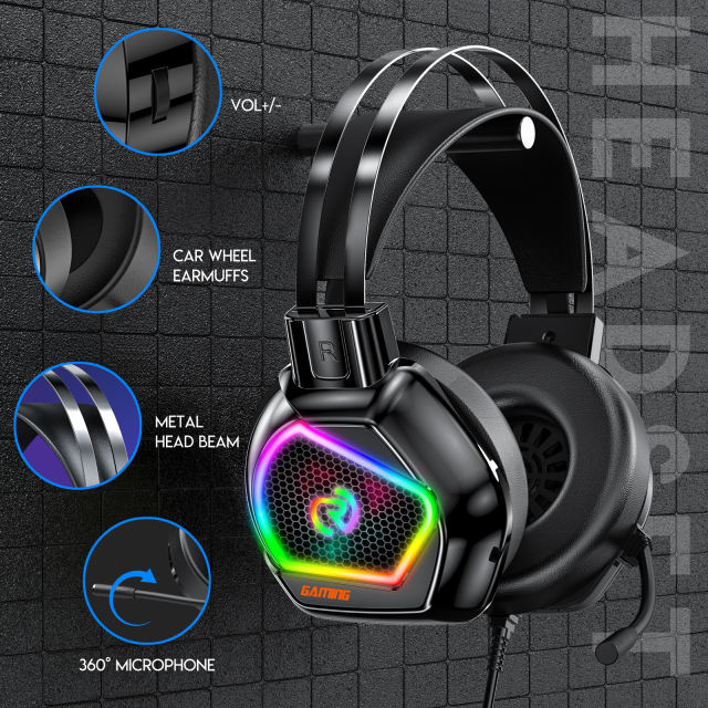 G601 RGB Gaming Wired Headphones Gamer Headsets USB Mic Noise Cancelling And Audio Control Over-Ear Sports Headphones For Overear Laptop Tablet PC