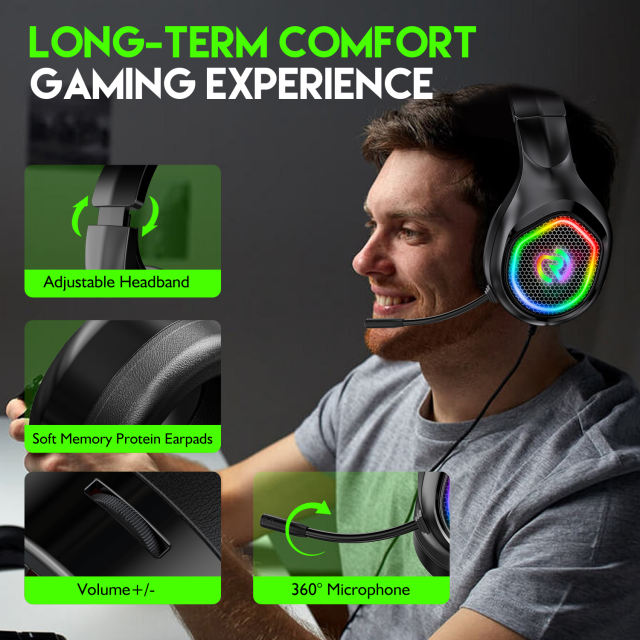 1PC Gaming Headset Colorful LED Lighting 3.5mm USB Port PS4 Gamer Headphones Surround Sound Stereo Game Earphones Wired Helmet with HD Microphone For Computer Laptop