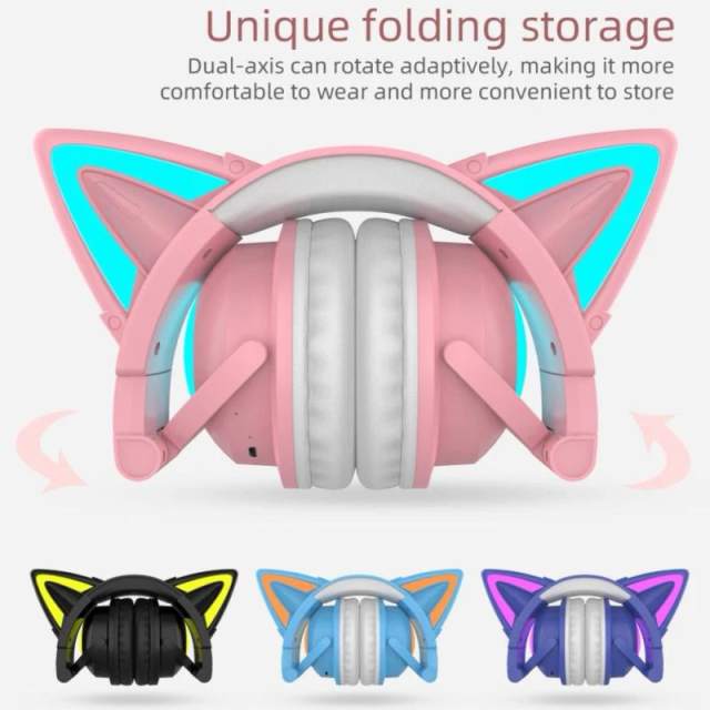 Cat Ear Wireless Bluetooth Headphones 7.1 Channel Stereo Music Game Earphone with Bilateral Mic Noise Reduction Headsets Earbuds