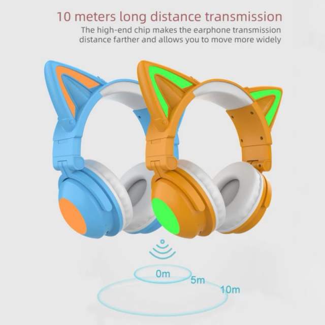 Cat Ear Wireless Bluetooth Headphones 7.1 Channel Stereo Music Game Earphone with Bilateral Mic Noise Reduction Headsets Earbuds