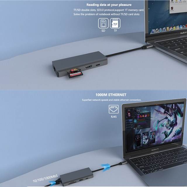 USB C Hub for Macbook Pro Multi USB 3.1 Type C Hub 3.0 2.0 SD TF USB C HDMI Adapter PD Dock for Huawei Mate 20 Pro OTG Splitter