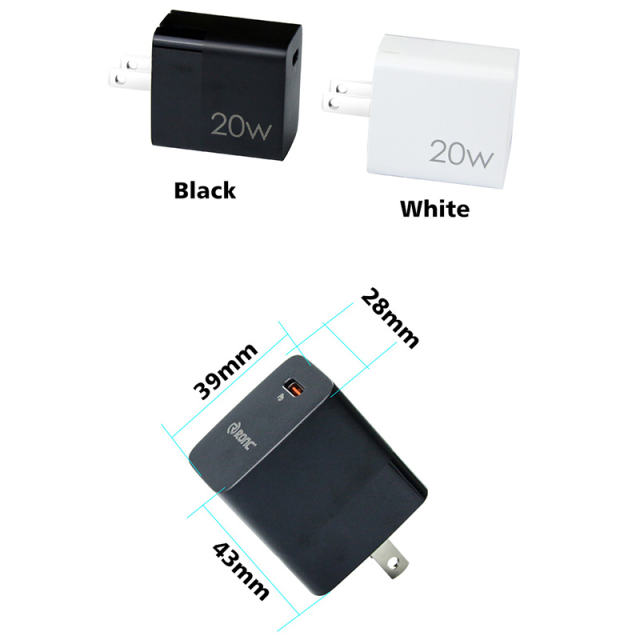 USB C Wall Charger PD 20W 2 Ports Universal Portable Mobile Phone Charger Fast Power Adapter for iPhone Samsung Xiaomi US Plug