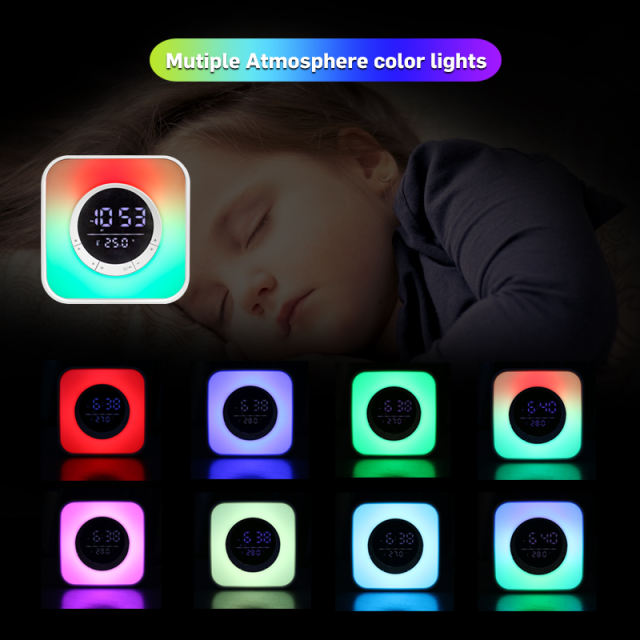 Wireless Bluetooth Speaker Bedside Lamp with LED Touch Night Light RGB Color Changing Alarm Clock Wake Up Lights for Bedroom