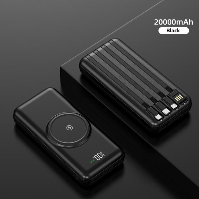 Built-in Cables Fast Charge Portable Universal 20000mah Power bank four port output digital