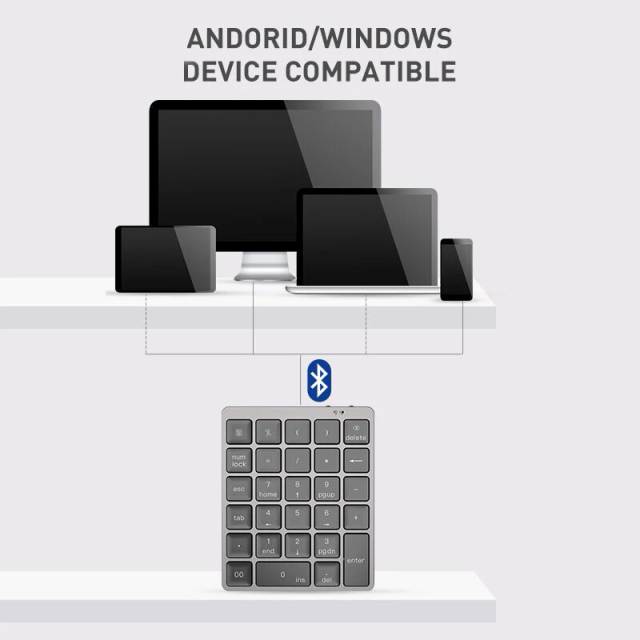 Bluetooth Numeric Keypad Protable Aluminium Alloy Wireless 28 Keys Keyboard Cover for MacBook Ipad Android Windows Phone Tablet