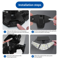 113 LED Solar Lamp PIR Motion Sensor Wall Light Outdoor Waterproof Yard Security Lamps 3 Heads Floodlight Street Lights for Garden Decoration